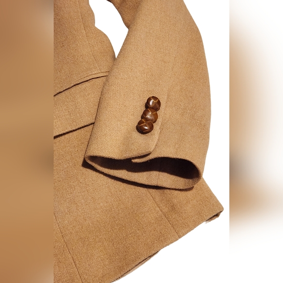 Vintage Camel Hair Tan Structured Blazer Oversized Womens S Quiet Luxury Neutral - Picture 3 of 11